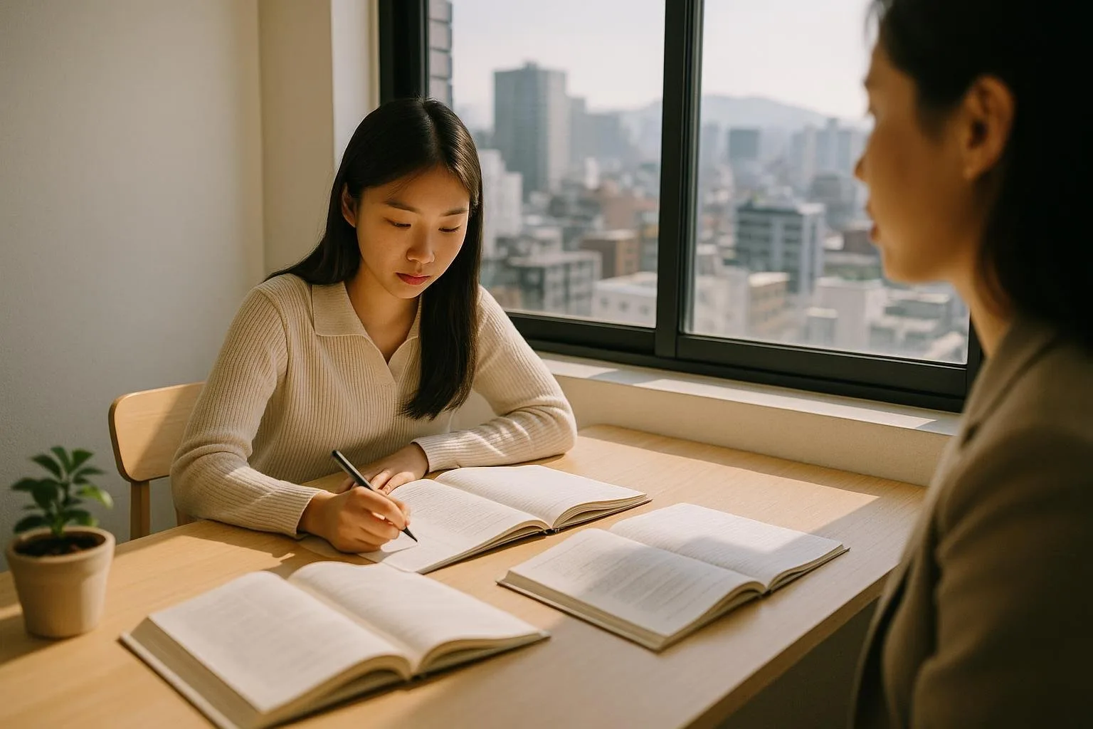 A 1-on-1 tutoring lesson by a bright window